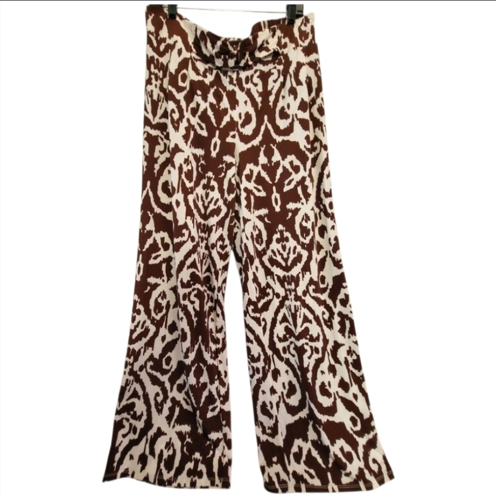 Brown And White Coastal Cowgirl Beachy Palazzo Pants With Belt Size L